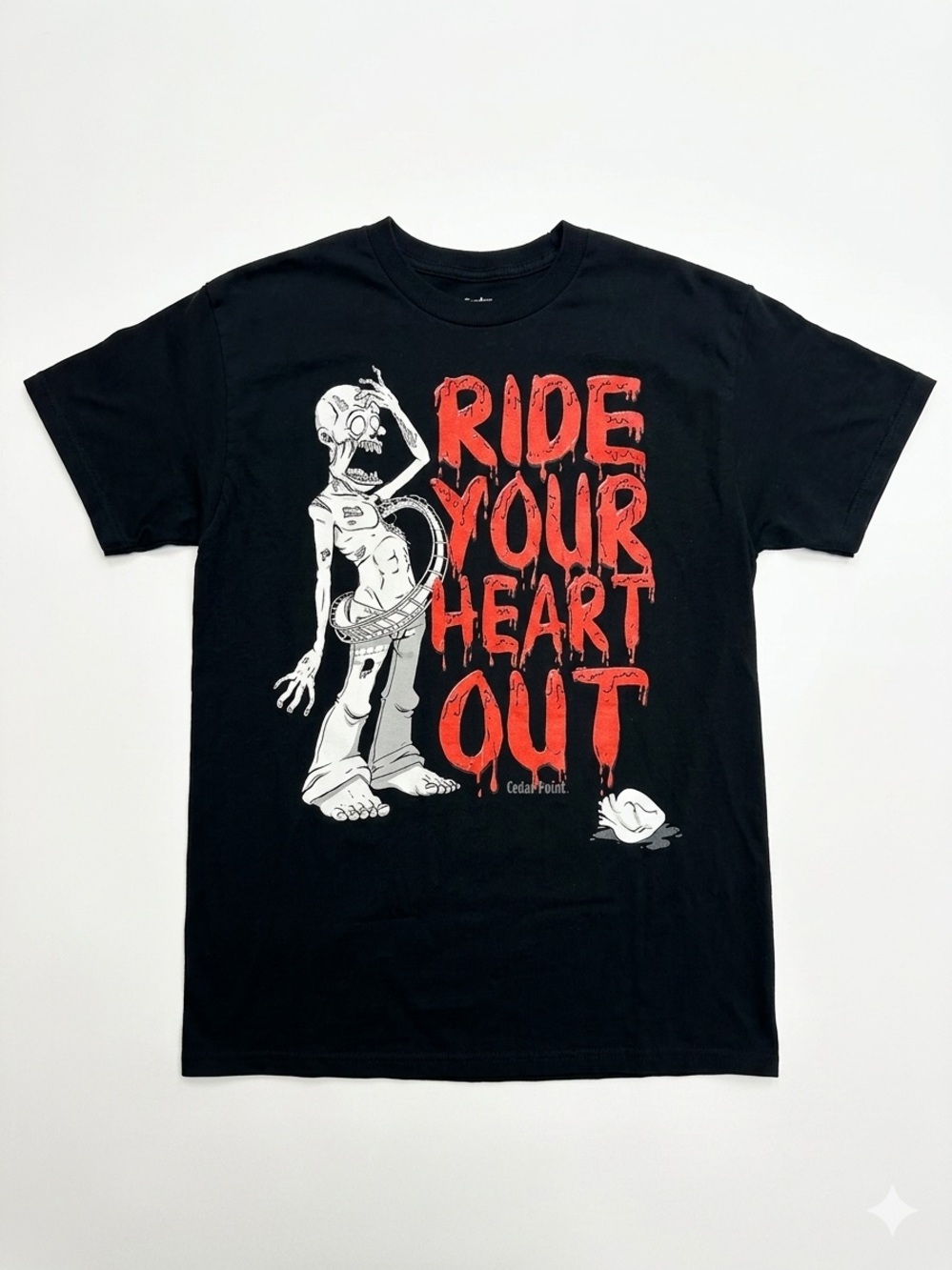 Vintage Cedar Point Halloweekends Ride Your Heart Out Zombie T-Shirt Black L